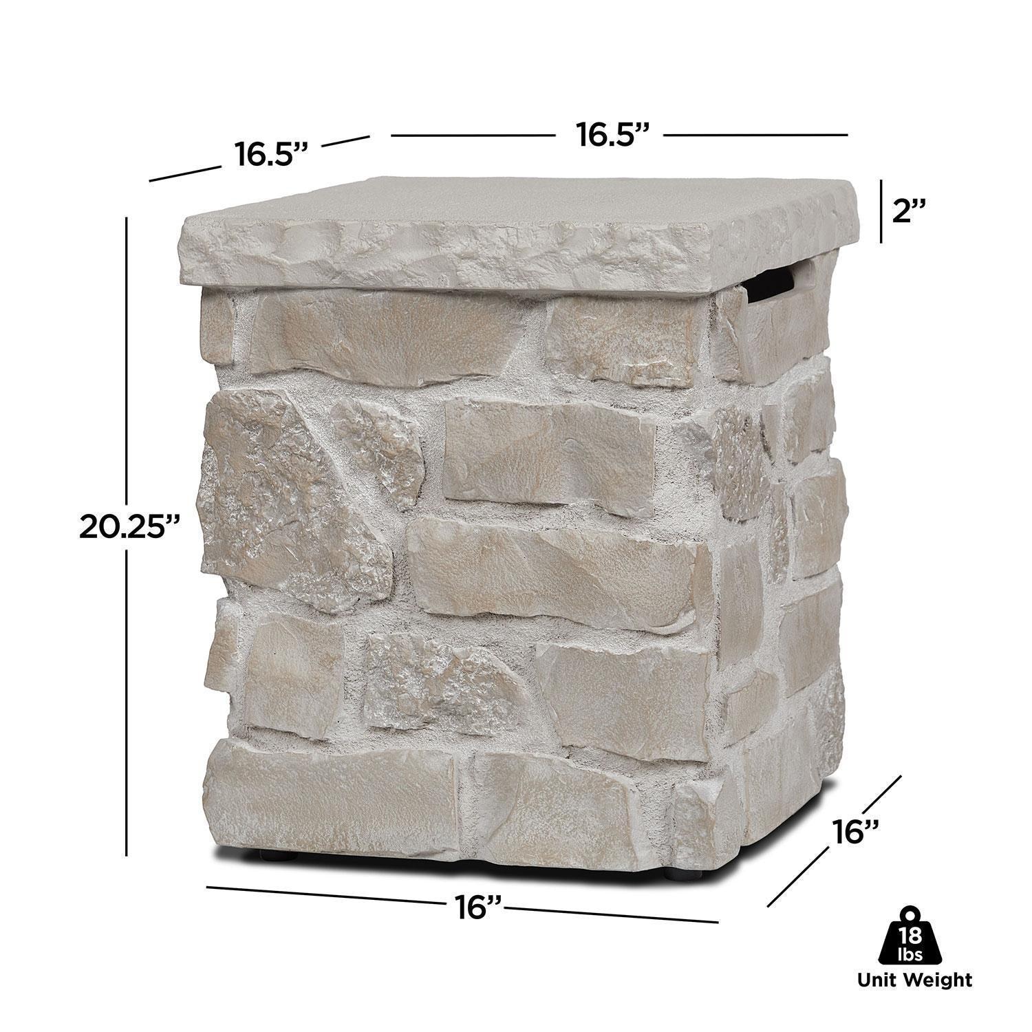 Heritage 20 Inch Square Stone Propane Tank Cover & Side Table in Beige by Lakeview - Diagram - Dimensional thumbnail
