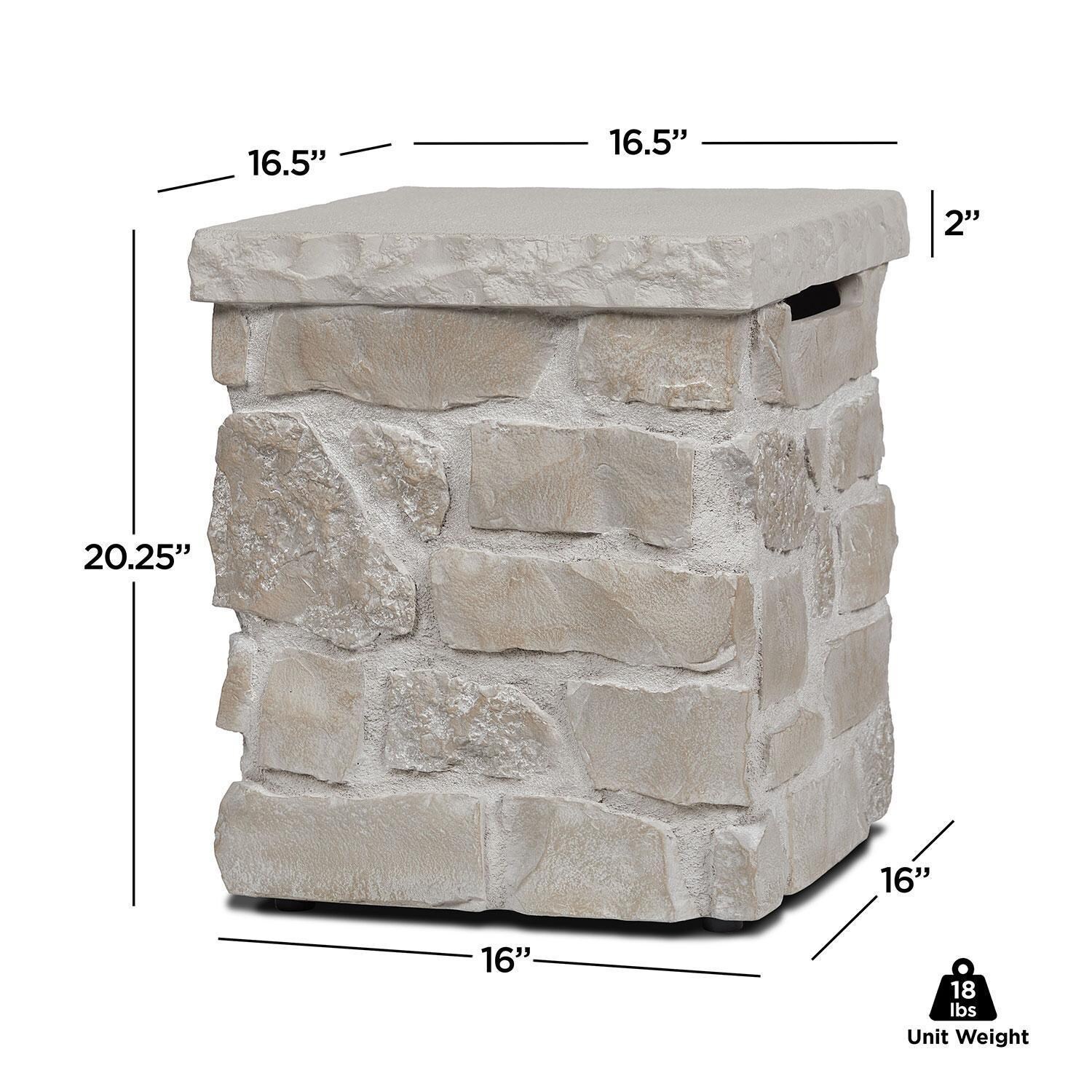 Heritage 20 Inch Square Stone Propane Tank Cover & Side Table in Beige by Lakeview - Diagram - Dimensional thumbnail