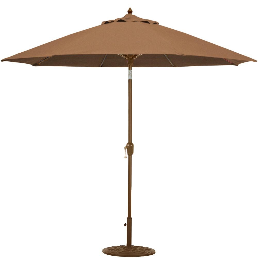 Galtech 9 Ft. Bar Height Octagonal Aluminum Patio Market Umbrella W/ Crank Lift And Auto Tilt - Mocha Frame W/ Sunbrella Canvas Teak Canopy image
