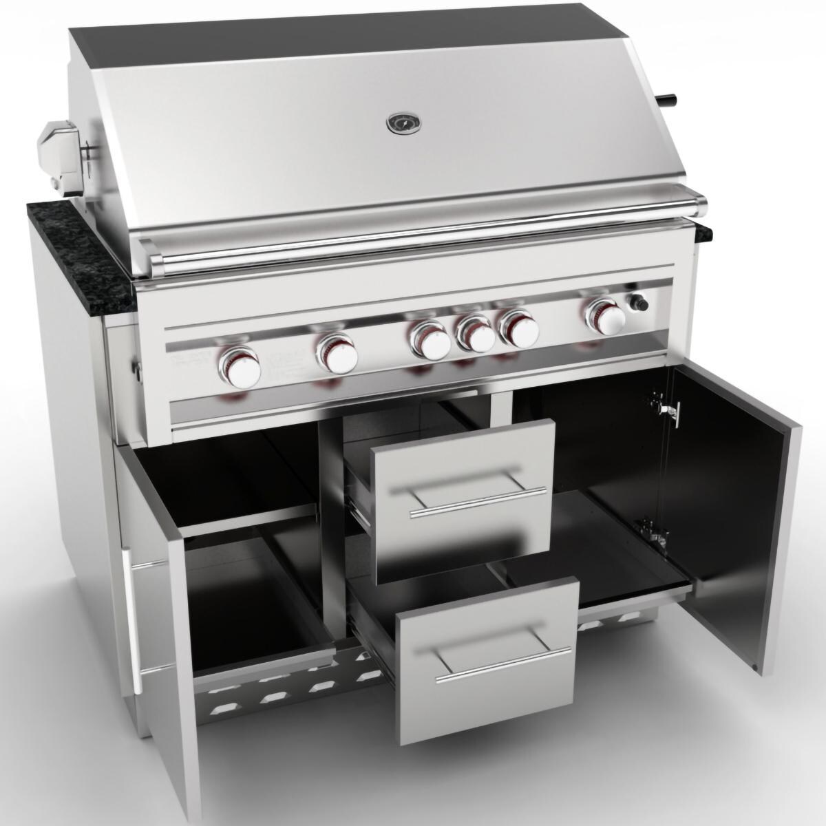Sunstone SAC46GLPCD 46-in Outdoor Kitchen Gas Grill Cabinet - Angled Front View - White Background