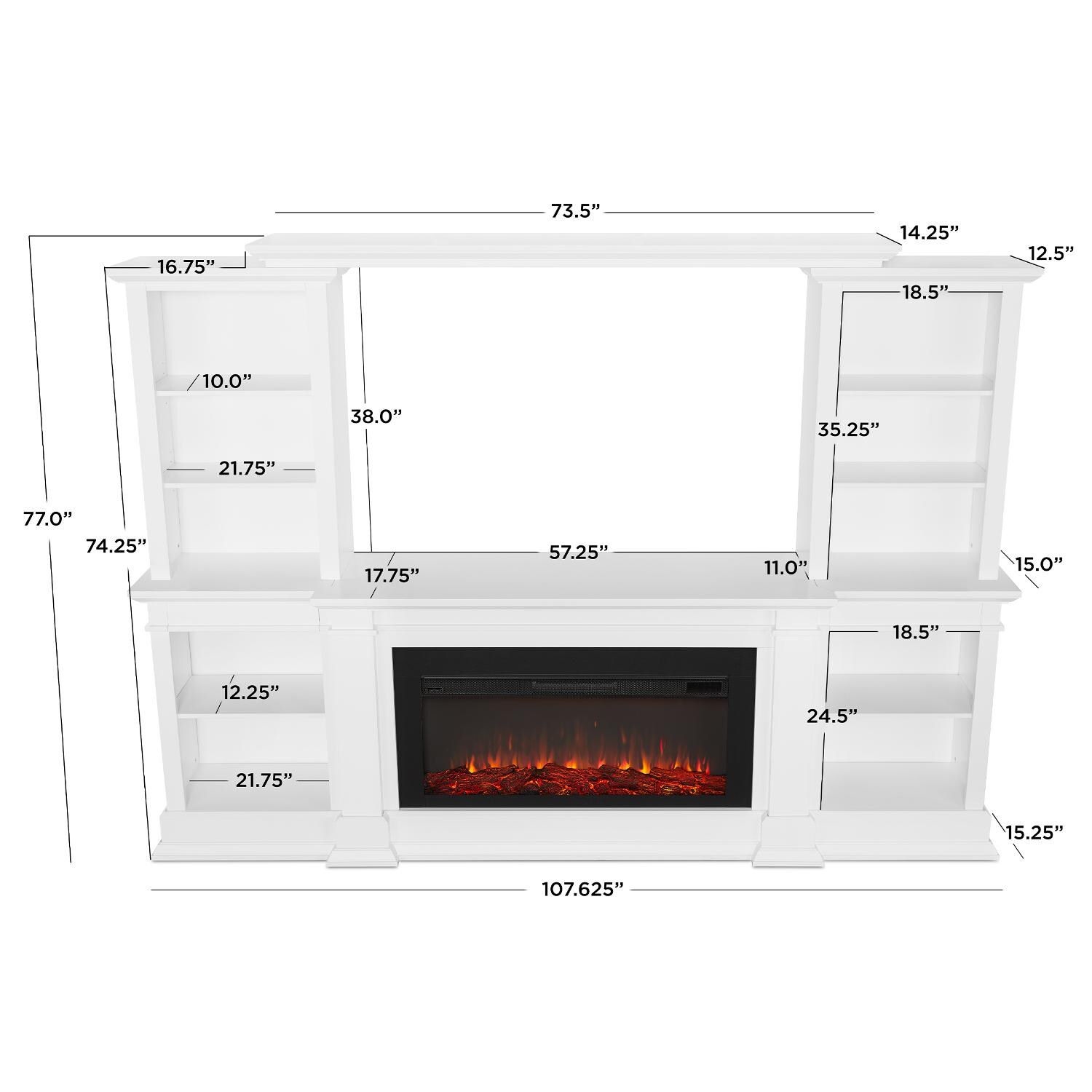 Real Flame 9900E-W Monte Vista 107-Inch Electric Fireplace Media Console - White - Dimensions thumbnail
