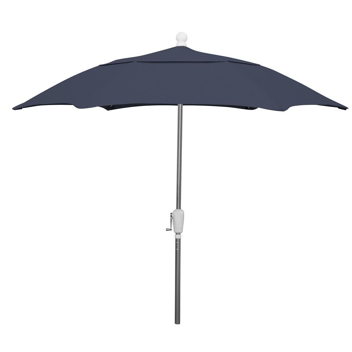 FiberBuilt 7.5 Ft. Aluminum Market Patio Umbrella W/ Crank Lift - Silver Pole / Navy Blue Olefin