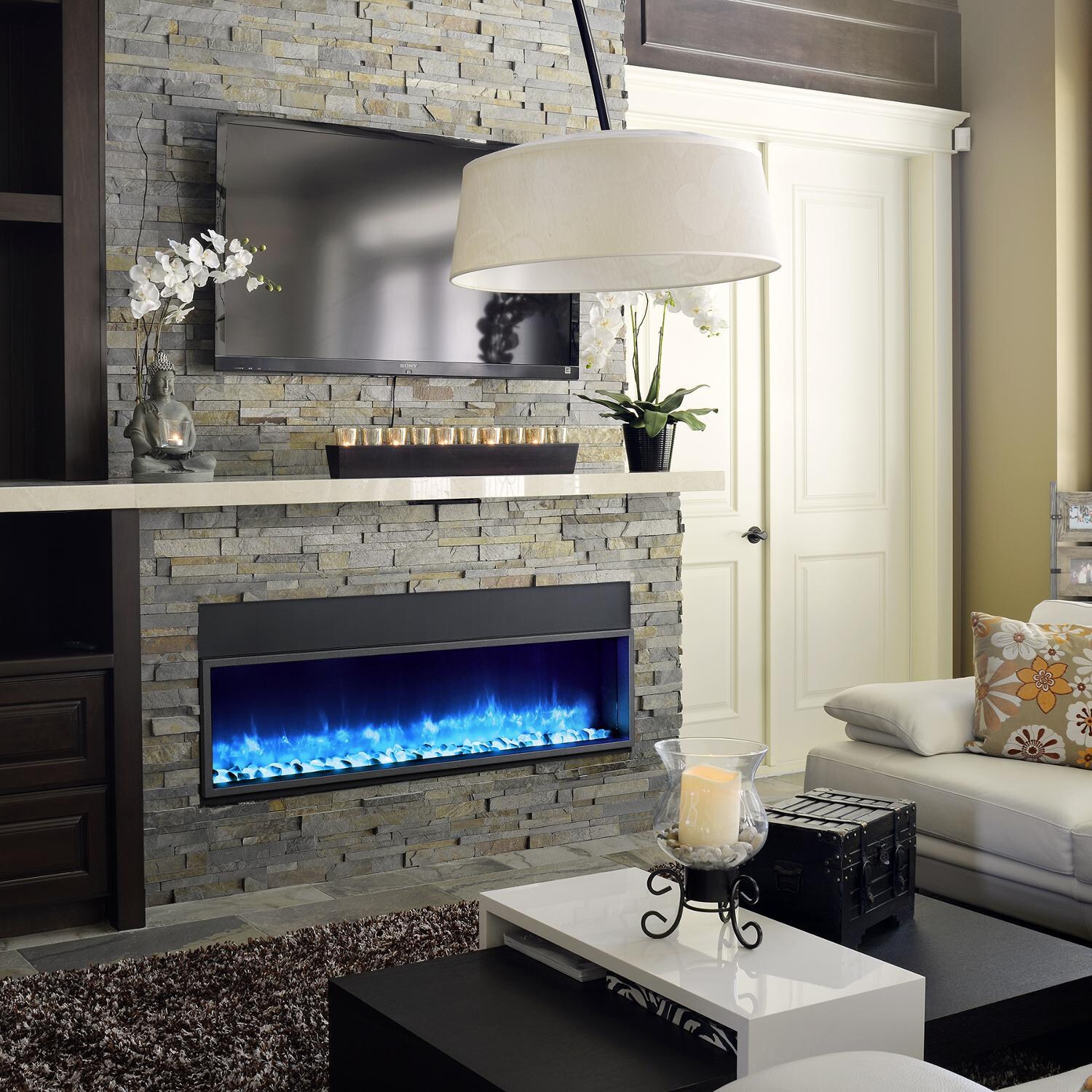 Dynasty 55-Inch Built-In Electric Fireplace - Blue Installed thumbnail