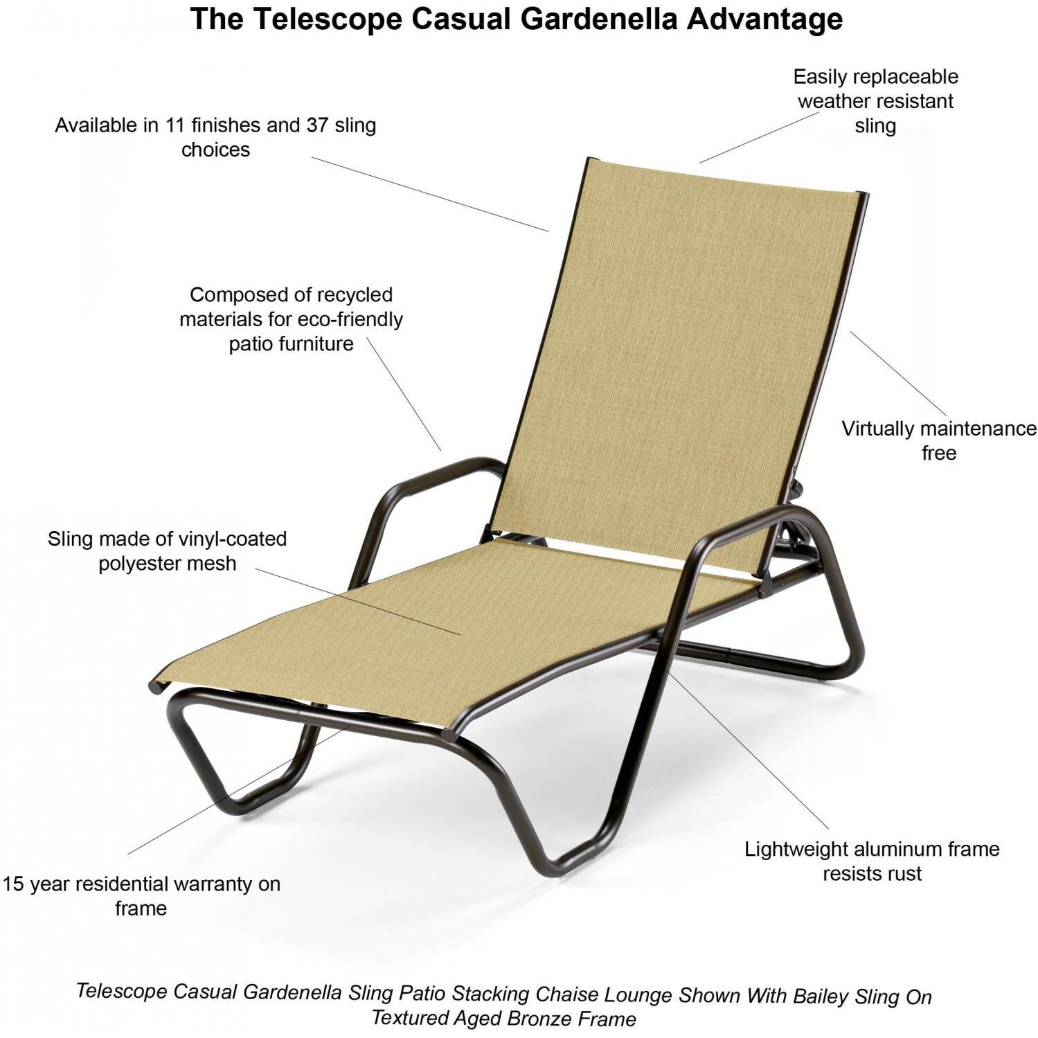 Gardenella Aluminum Stacking Chaise Lounge With Sling Seating By