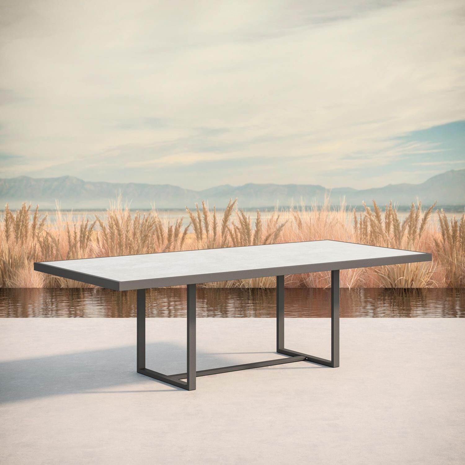 Pavia 96 Inch Charcoal Aluminum Dining Table W/ Helena Dekton Top By Azzurro Living