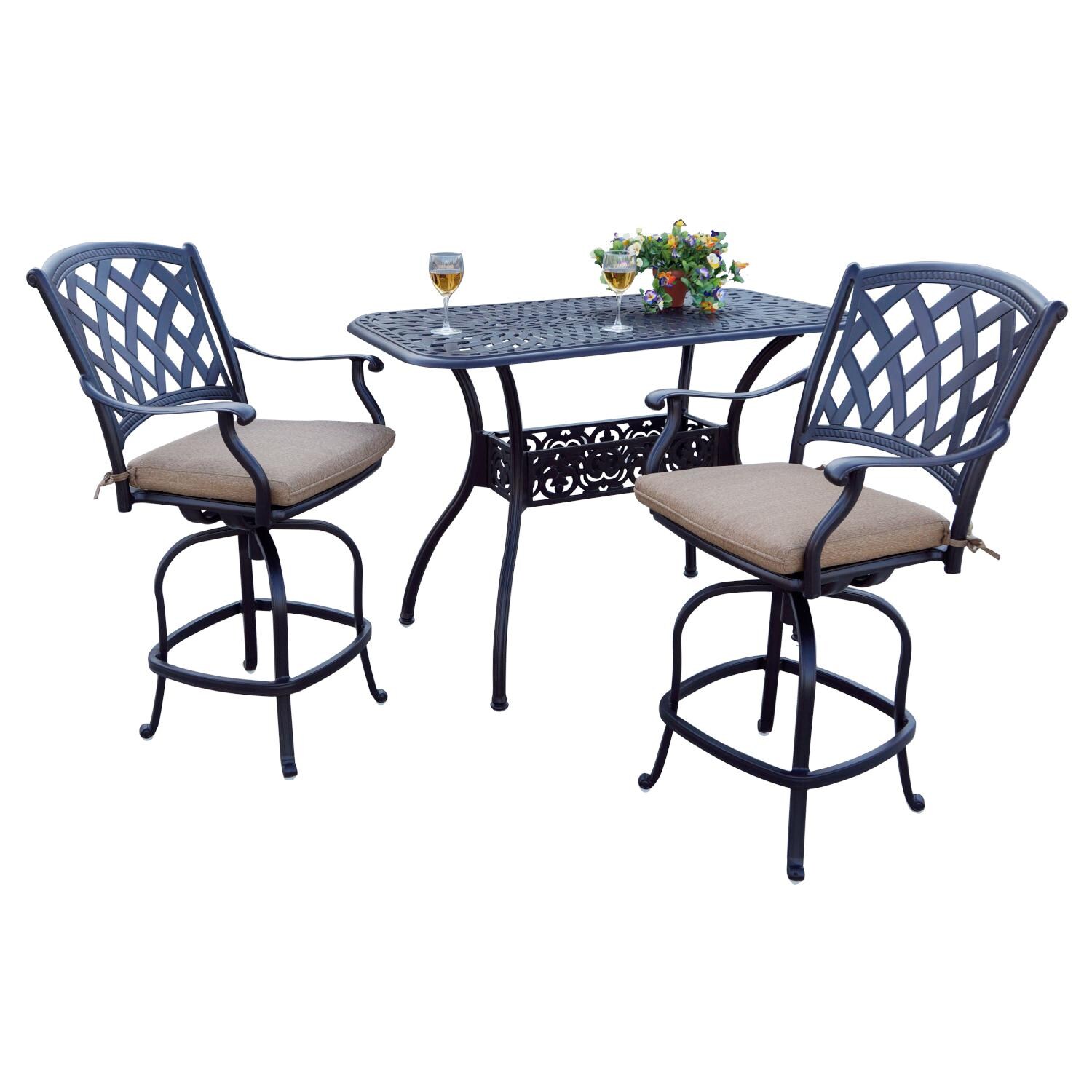 Darlee 201630-3PC-60CB Ocean View 3 Piece Cast Aluminum Counter Height Bar Set W/ 52 X 26 Inch Rectangular Table & Sesame Cushions thumbnail