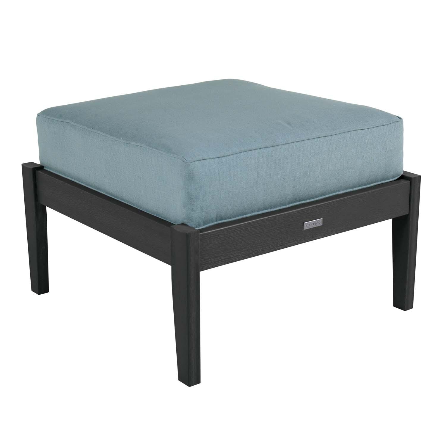 Blushing Bay Recycled Plastic Ottoman in Bliss Dew/Black by Lakeview Outdoor Designs - Angled View - White Background thumbnail