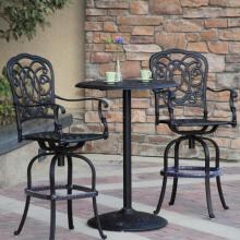 Darlee Florence 3 Piece Cast Aluminum Patio Bar Set With Swivel Bar Stools - Antique Bronze image