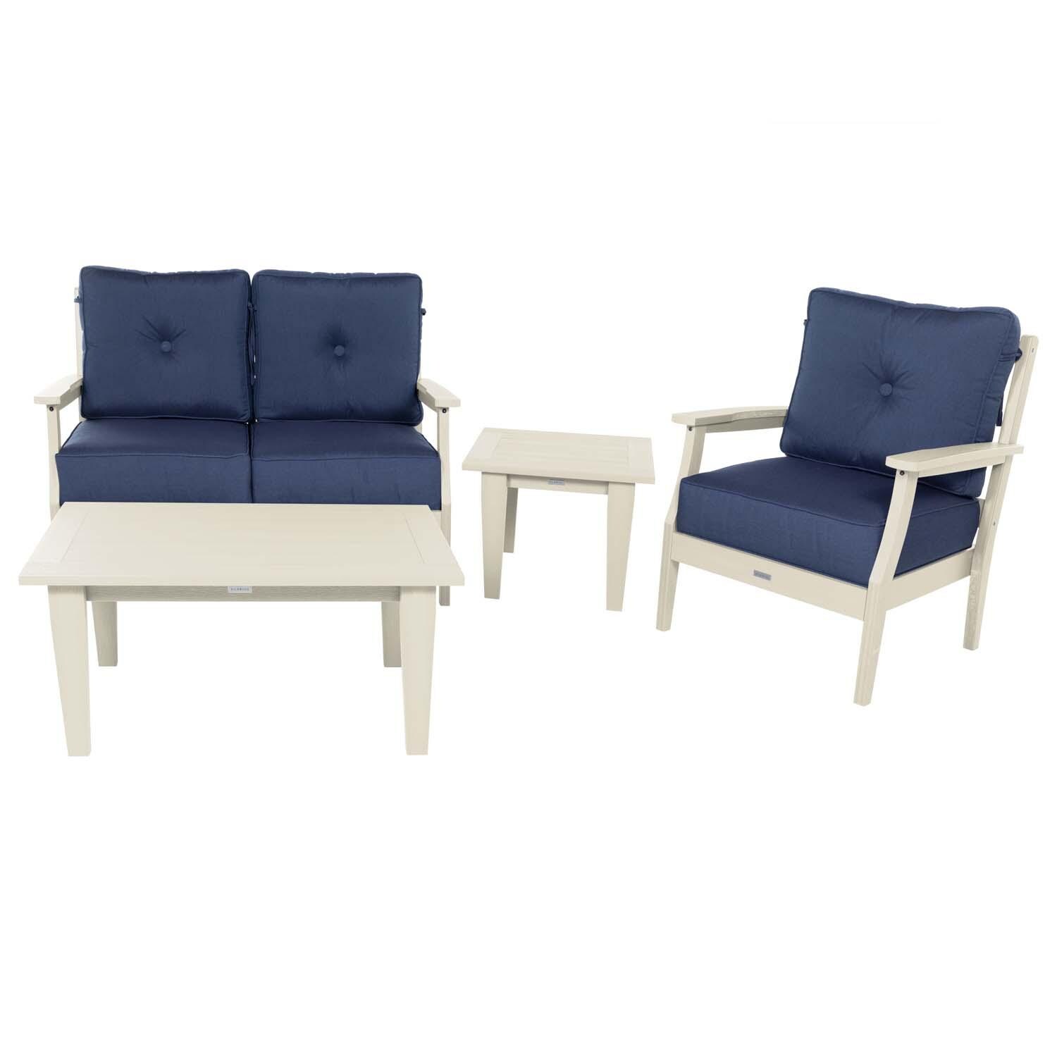 Blushing Bay 4 Pc Recycled Plastic Seating Set in Spectrum Indigo/Whitewash by Lakeview Outdoor Designs - Front View - White Background thumbnail