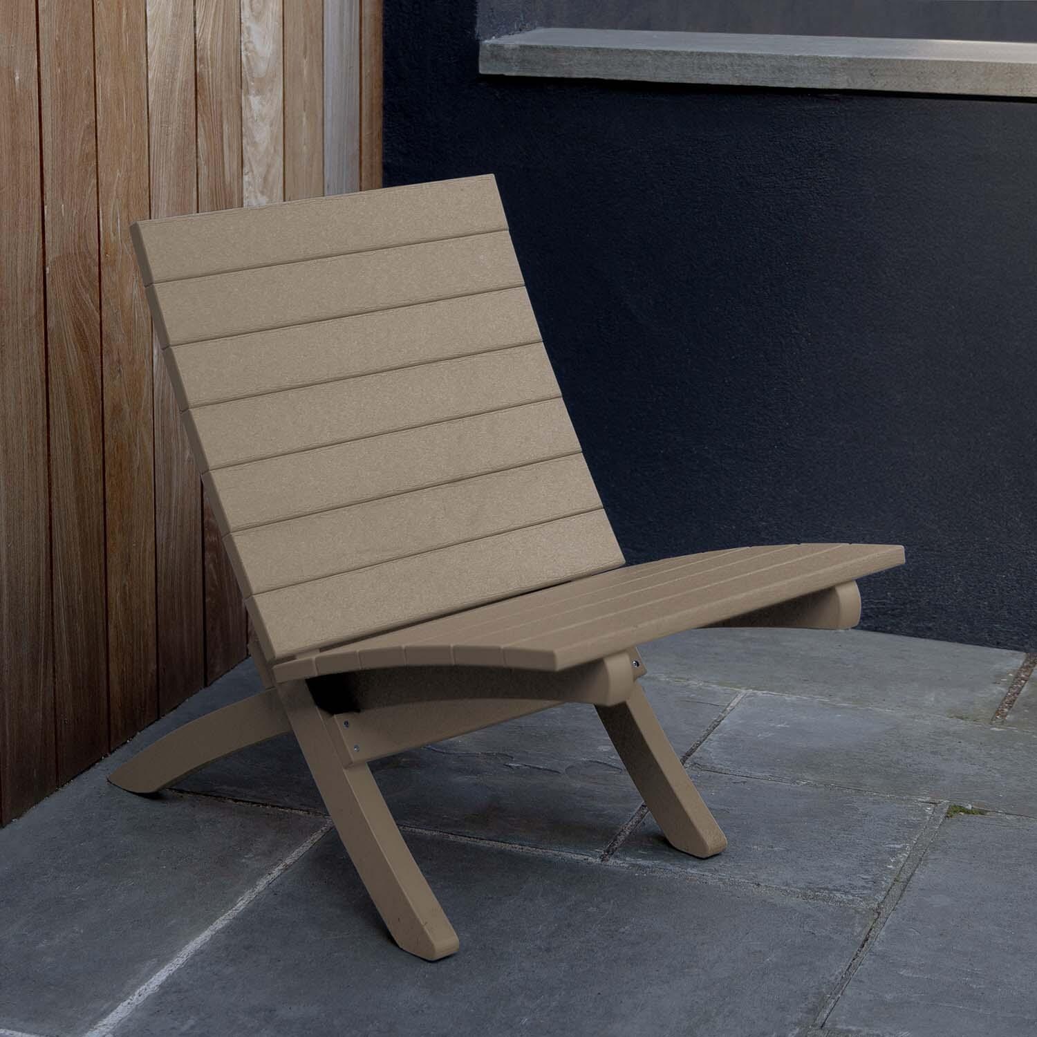 Hazel Cove Recycled Plastic Folding & Stacking Dining Side Chair in Cabana Tan by Lakeview Outdoor Designs - Right Side View - Lifestyle thumbnail