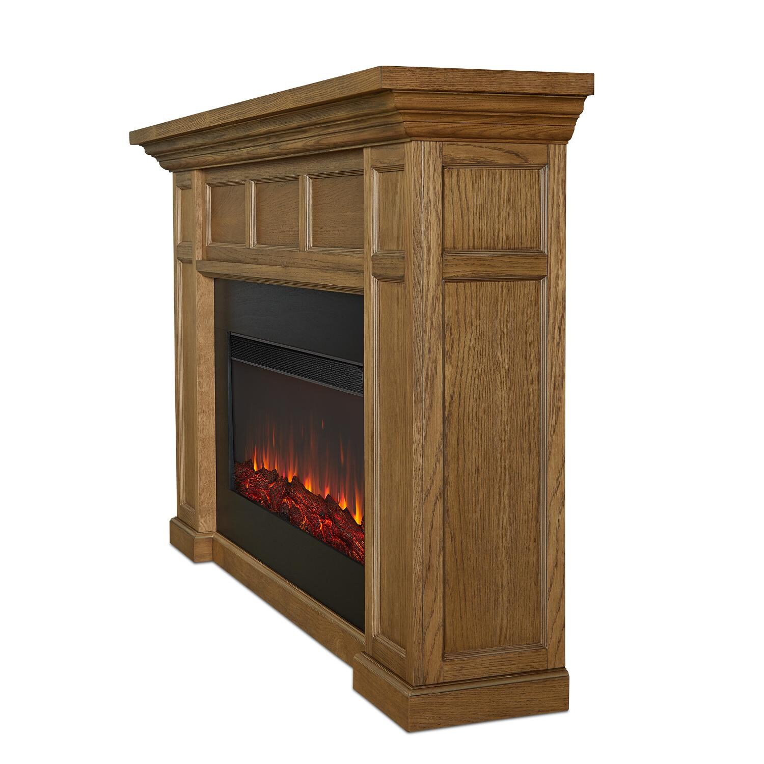 Real Flame 4130E-EO Alcott 74-Inch Electric Fireplace With Mantel - English Oak - Side View thumbnail