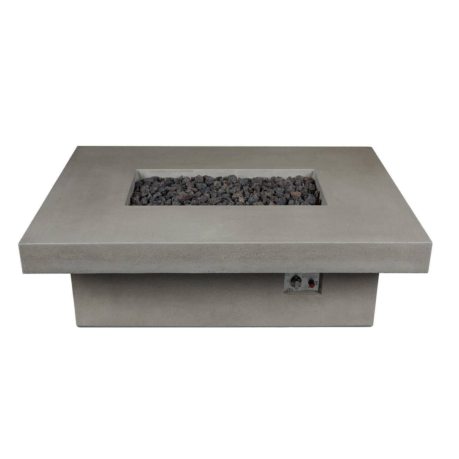 Hickory Bay 3708LP-ASH 60 Inch Rectangular GFRC Propane Fire Pit Table in Ash by BBQGuys Signature - Front Angled View - White Background thumbnail