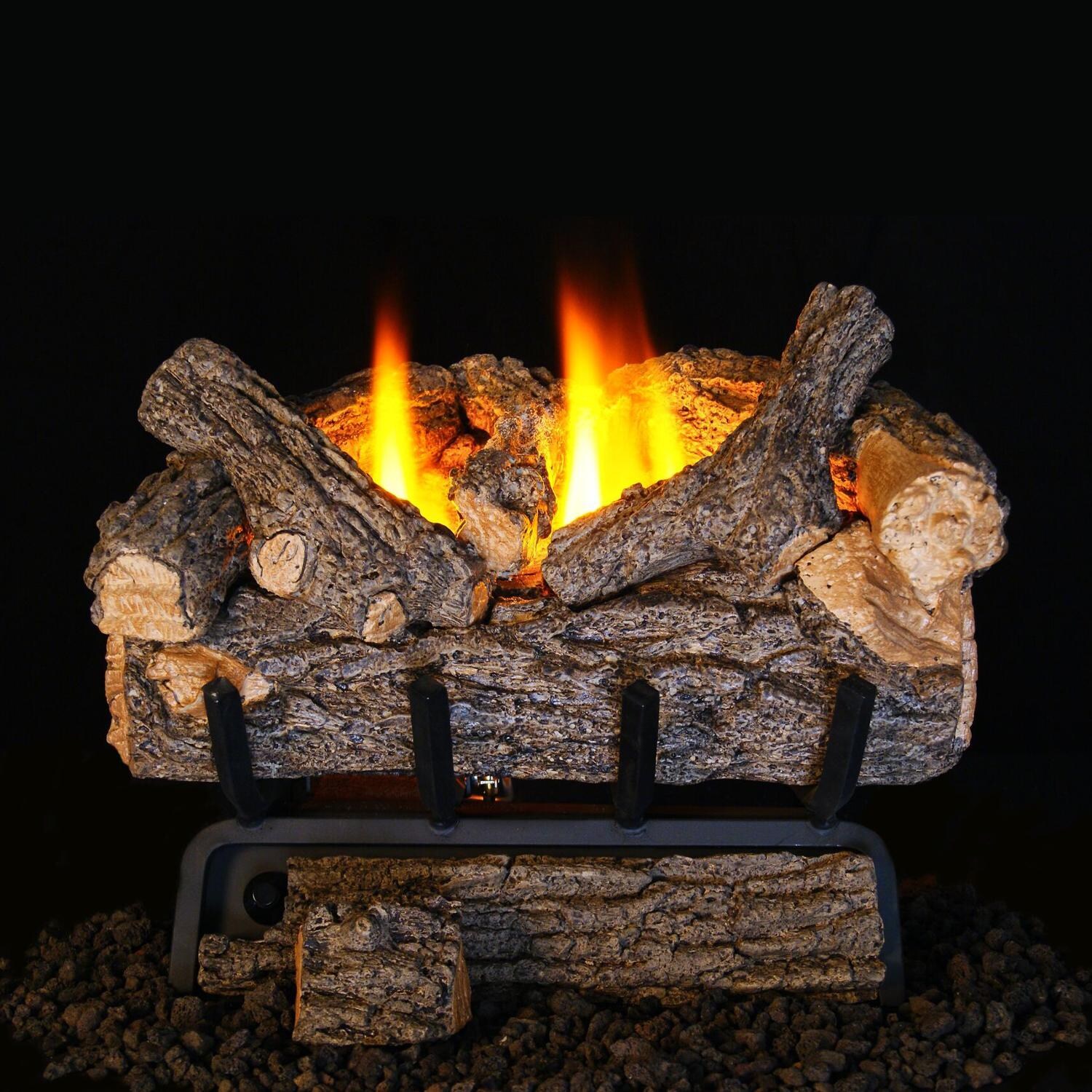 Peterson Real Fyre 20-Inch Valley Oak Gas Log Set With Vent-Free Propane ANSI Certified 9,500 BTU G8-E Burner - Basic On/Off Remote
