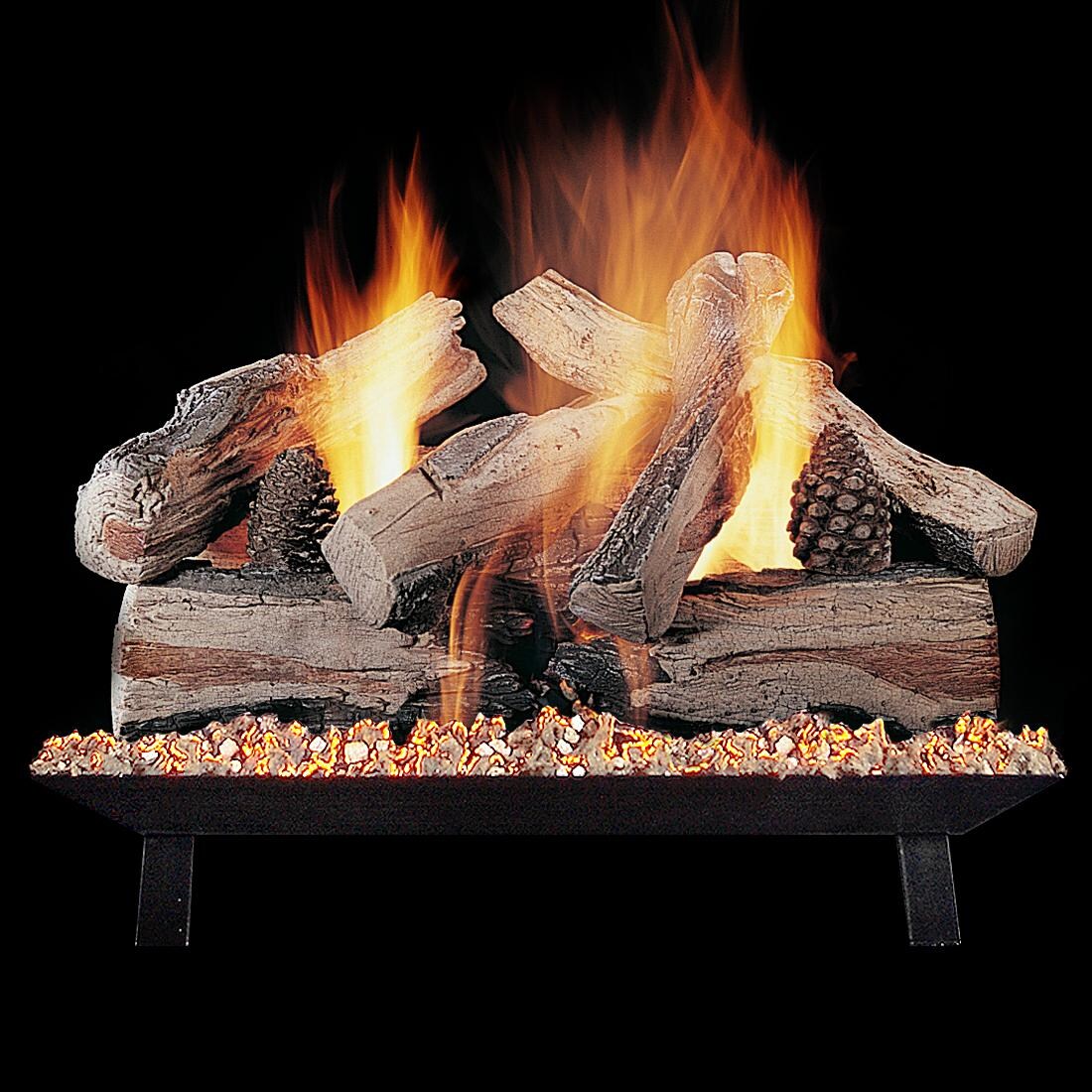 Rasmussen 30-Inch Evening CrossFire See-Thru Gas Log Set With Vented Natural Gas Custom Pan Burner - Match Light