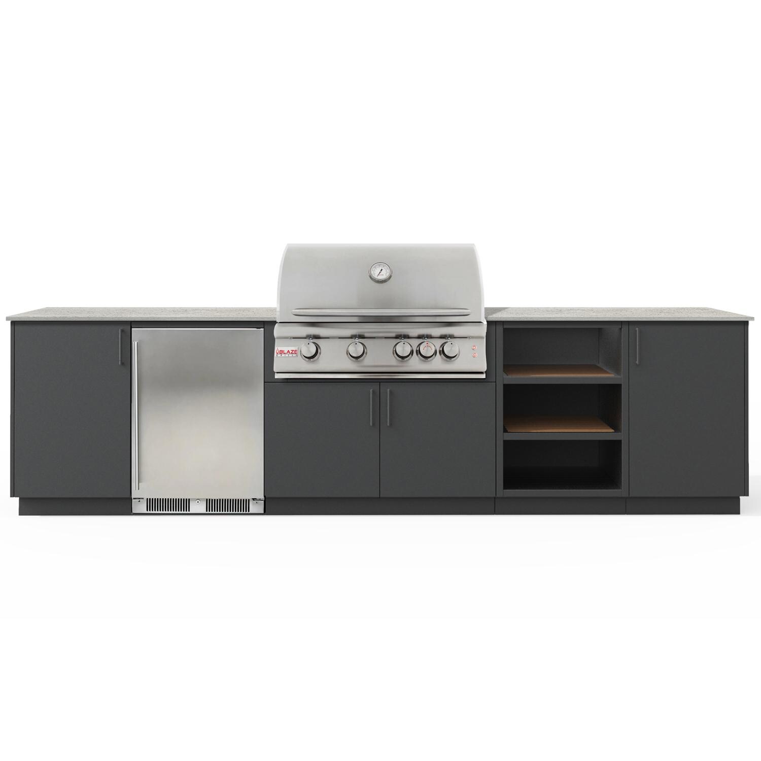 Urban Bonfire B-Ta - ga-32-Blaze-Keon-Anthracite Ta - ga 32 Outdoor Kitchen w/ Blaze Premium LTE Natural Gas Grill, Refrigerator, Keon Countertop & Anthracite Finish - White Background thumbnail