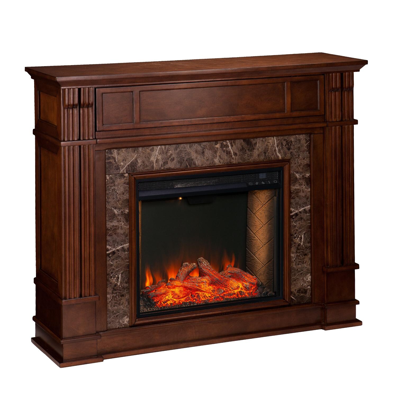 Southern Enterprises FS9321 Highgate 48-Inch Electric Fireplace W/ Alexa-Enabled Smart Firebox - Whiskey Maple - Angle View thumbnail