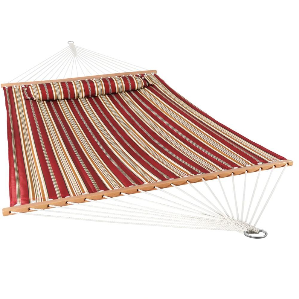 Sunnydaze Decor Quilted Double Hammock w/ Pillow - Red Stripe - LY-QFH-RD