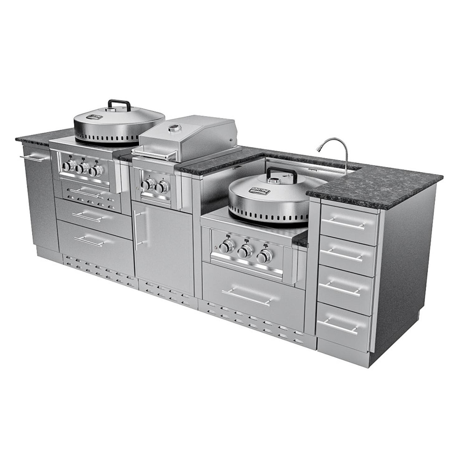 Sunstone Grills SCPTEXCAJUN9-LP Tex-Cajun 9 Ft Outdoor Kitchen Island w/ Propane Grill & Side Burner, Door & Drawer - Right Side - White Background thumbnail