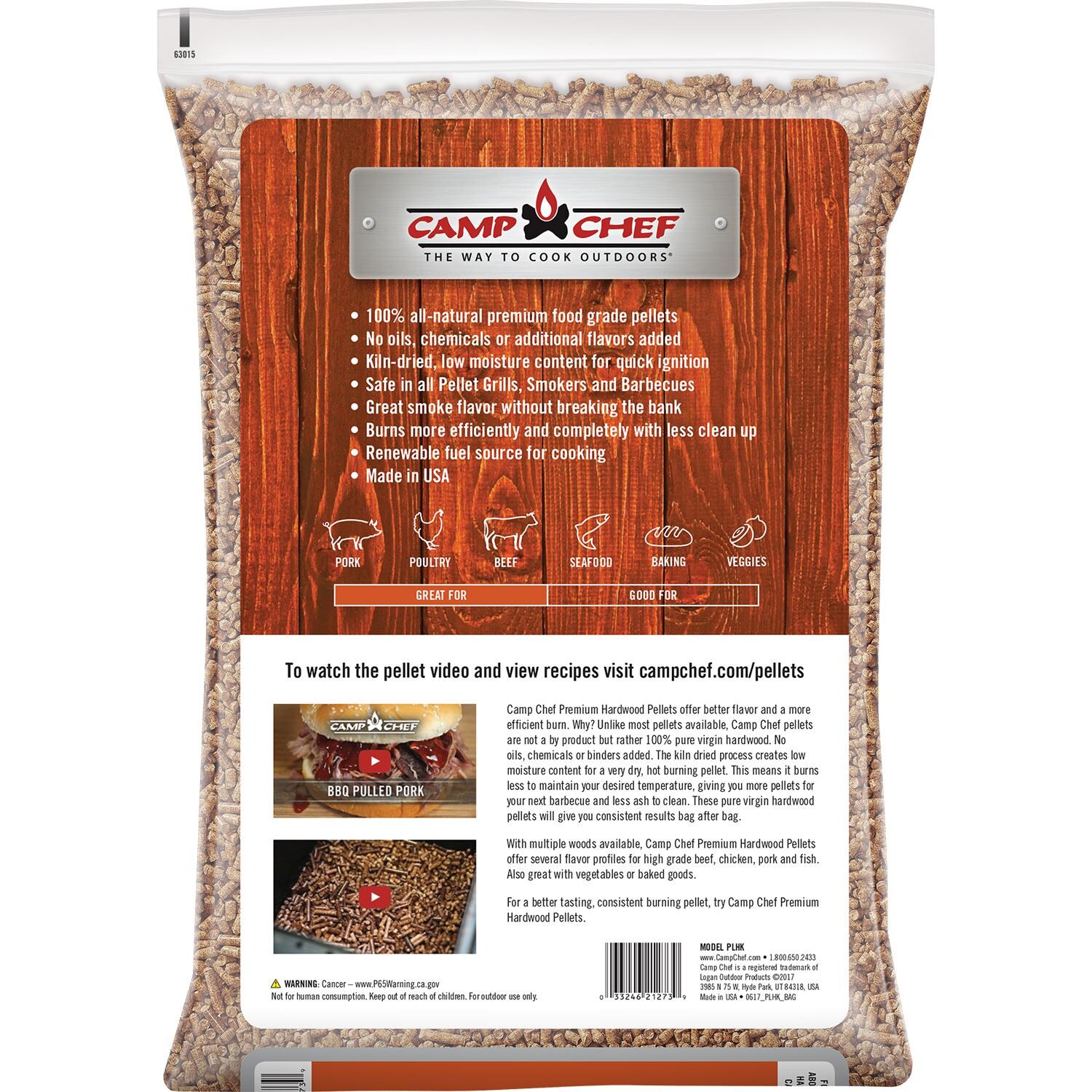 Camp Chef 20 Lb. Premium Hardwood Pellets - Hickory - Bag Backside thumbnail