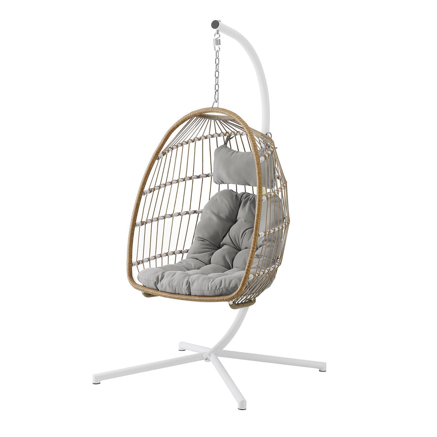 Ultimate Patio Resin Rattan Swing Chair W/ Steel Frame - Brown/Gray - Angled Left thumbnail