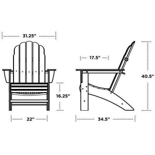 POLYWOOD Black Vineyard 3-Piece Curveback Adirondack Set - Chair Dimensions thumbnail