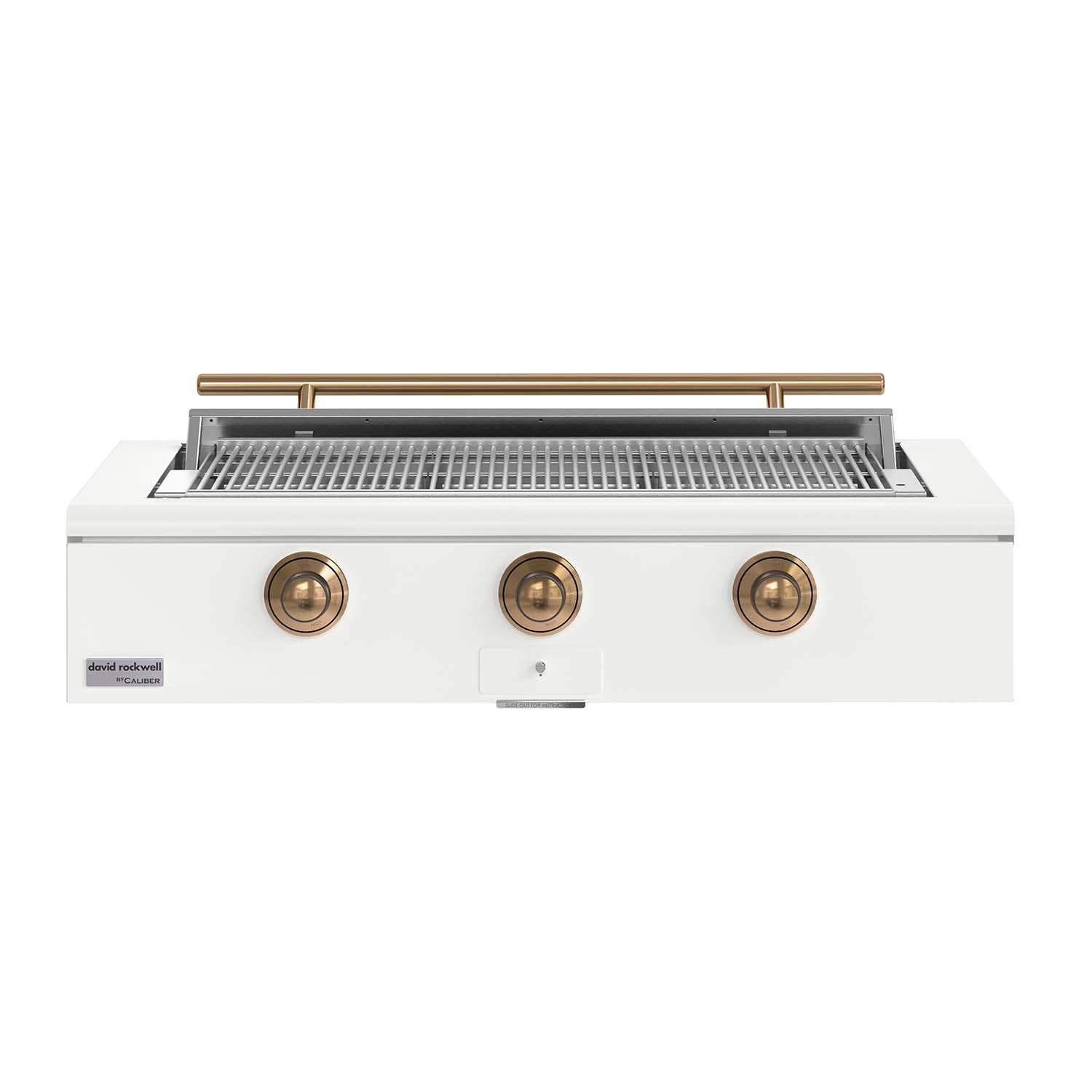 Caliber CRG-48BL00-A-030-H08 48-in Propane Built-In Rockwell Grill - Matte White w/ Gold Hardware - White Background thumbnail