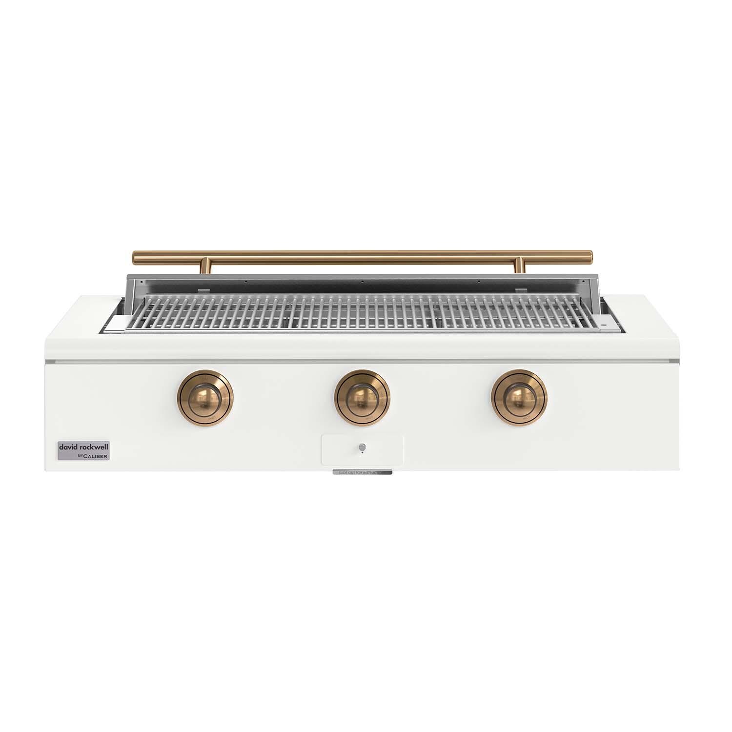 Caliber CRG-48BL00-A-030-H08 48-in Propane Built-In Rockwell Grill - Matte White w/ Gold Hardware - White Background thumbnail