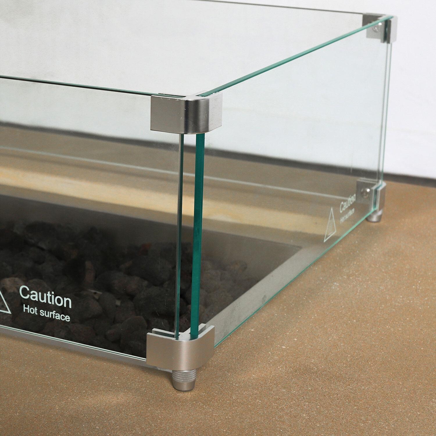 Glenwood 72-in Rectangular Concrete Natural Gas Fire Pit in Sand by Lakeview Outdoor Designs - Glass Wind Guard Full Mounting Bracket  - White Background thumbnail