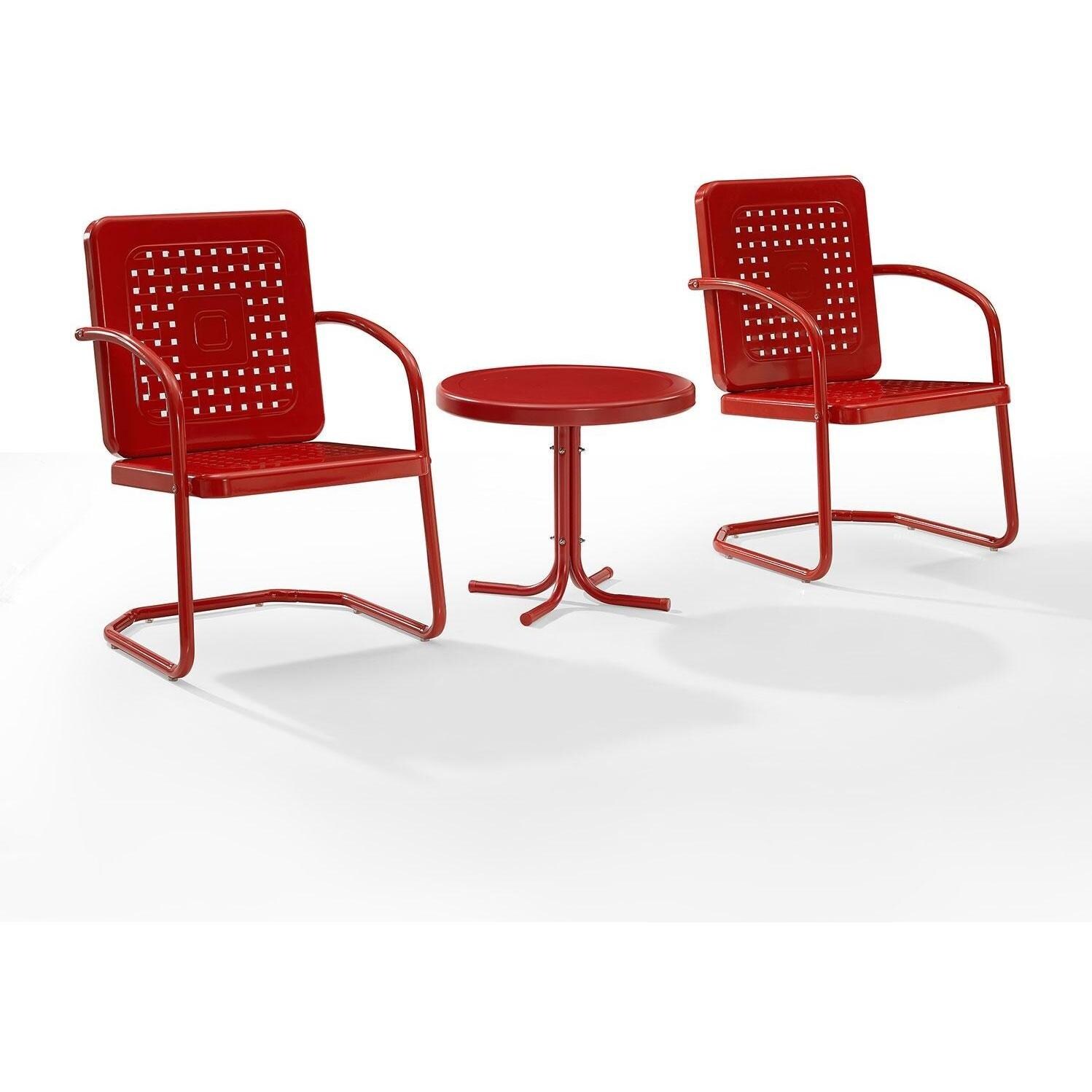 Ultimate Patio UP-32252RE 3Pc Retro Outdoor Chair Set in Red Gloss W/ Red Gloss Table - Display - White Background thumbnail