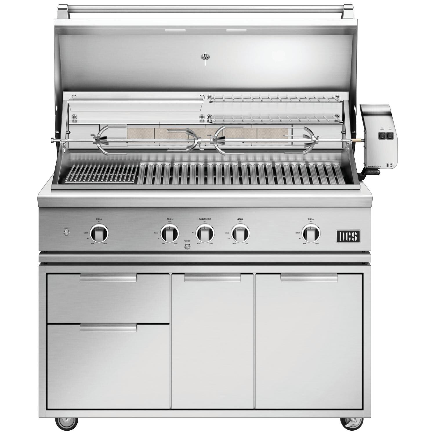 DCS BE1-48RC-N + CAD1-48E Series 9 Evolution 48-Inch Natural Gas Grill With Rotisserie - Hood Open thumbnail