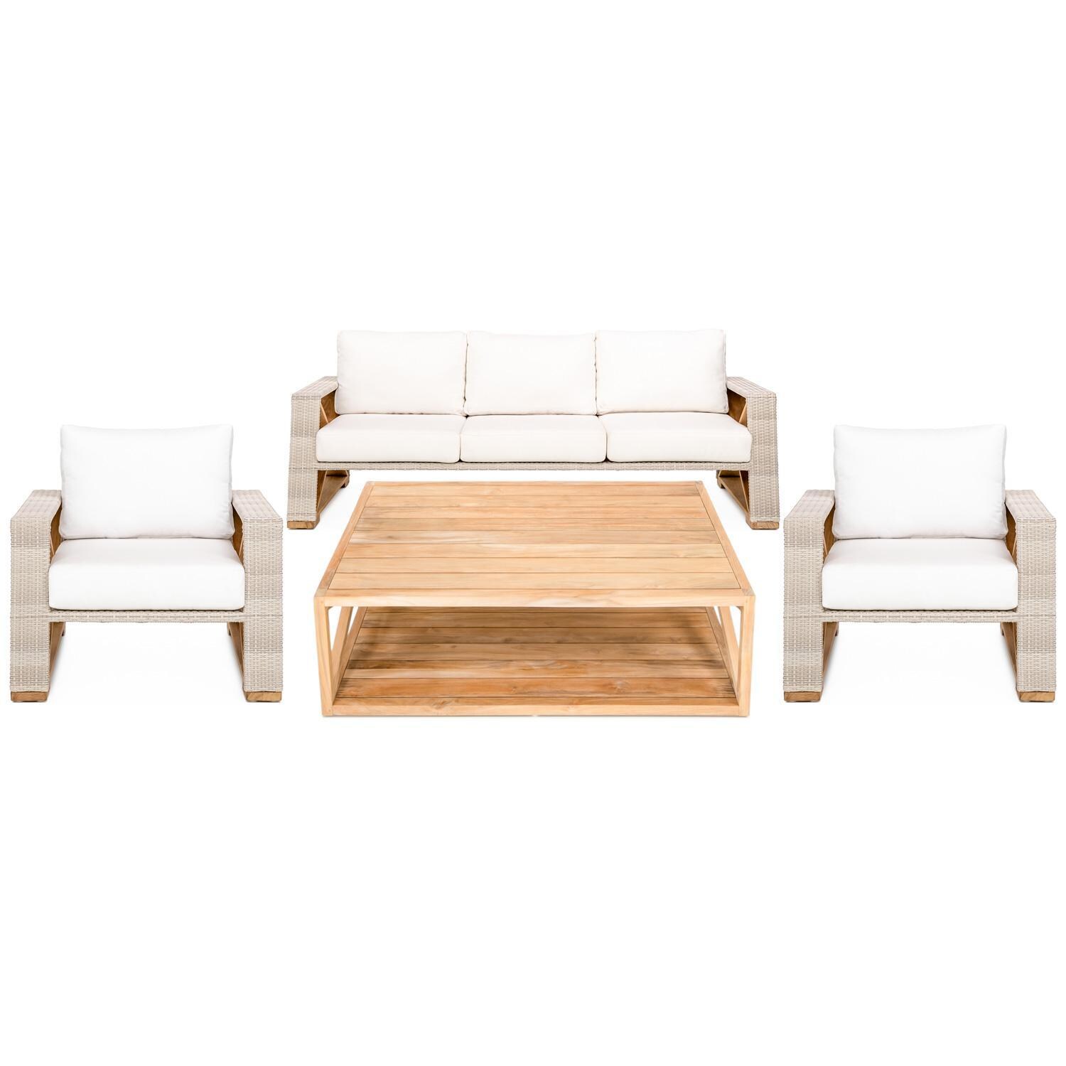 Teak + Table Caicos 4 Piece Lounge Set in Natural - White Background thumbnail