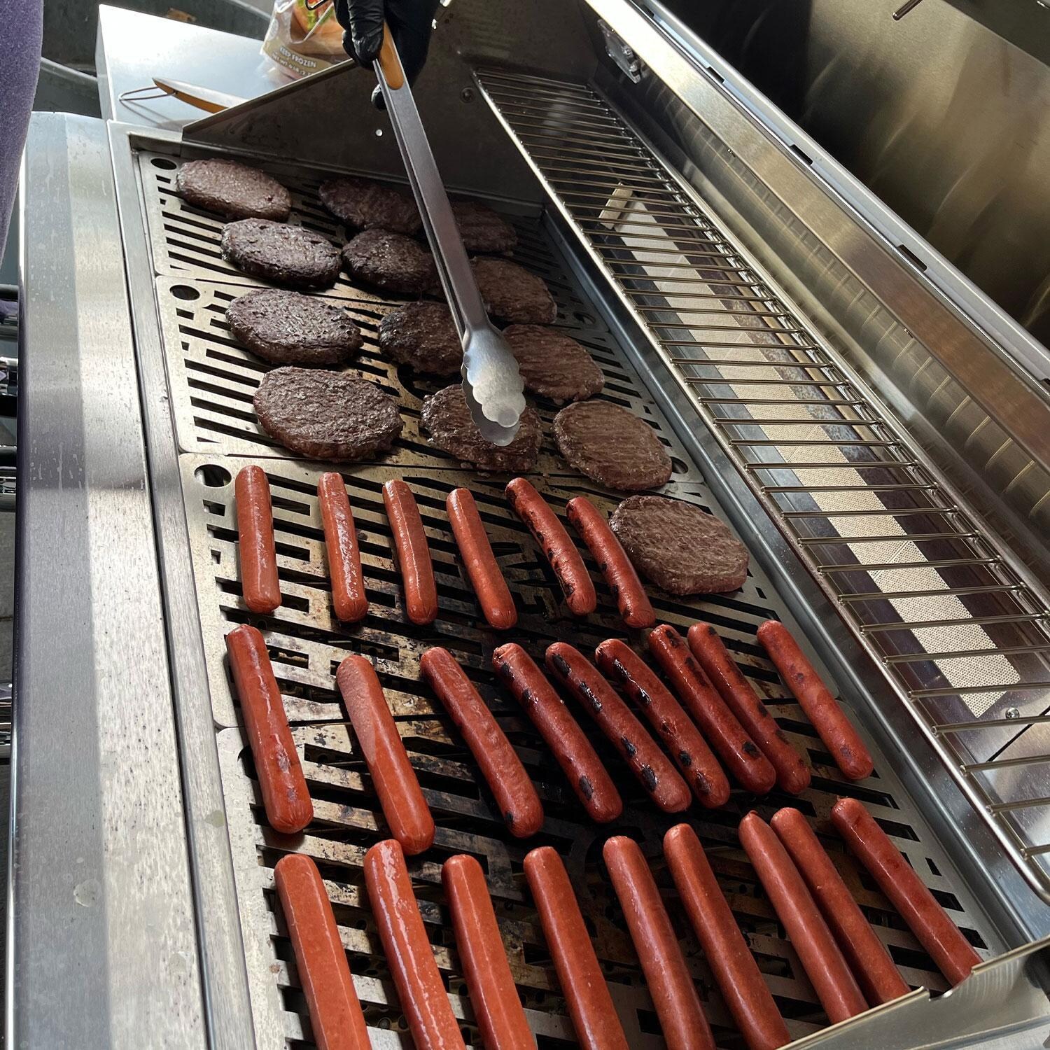 Wildfire Ranch Pro 36-in 304 SS Propane Grill w/ Freestanding Cart - Grilled Hamburgers & Hot Dogs - Full View - Lifestyle thumbnail