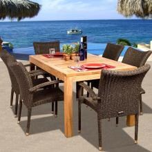 Amazonia Teak Brussels 6-Person Resin Wicker Patio Dining Set With Stacking Chairs