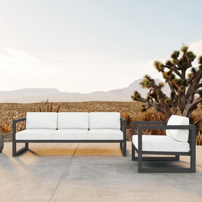Misty Cove 2 Pc Aluminum Seating Set in Slate/Canvas Natural by Lakeview Outdoor Designs