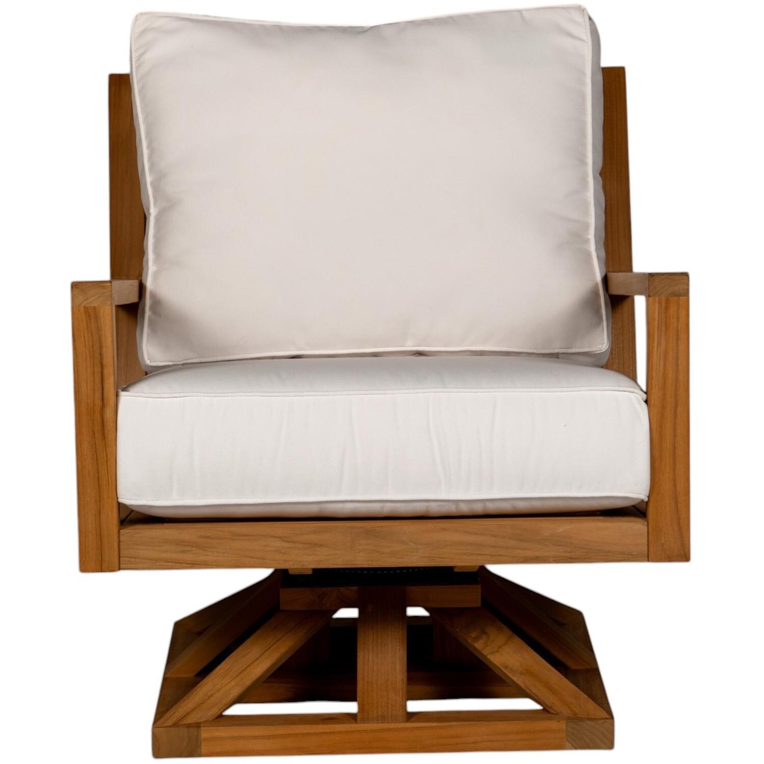 Royal Teak Collection COASW-W Coastal Teak Swivel Chair w/ Sunbrella Cushions in Canvas Natural - Chair - White Background thumbnail