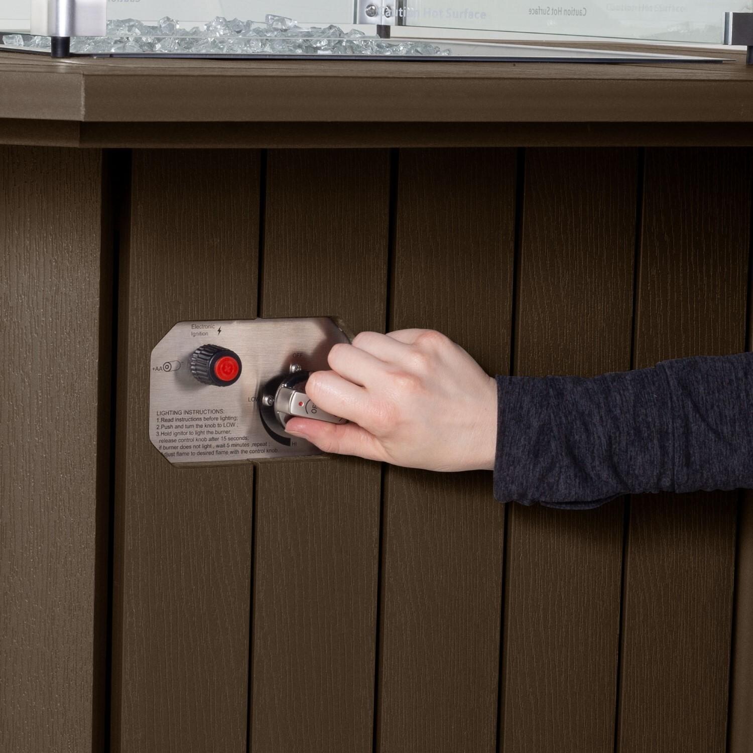 Harborview Octagonal Fire Pit Table in Weathered Acorn by Lakeview Outdoor Designs - Gas Supply Knob - Detail thumbnail