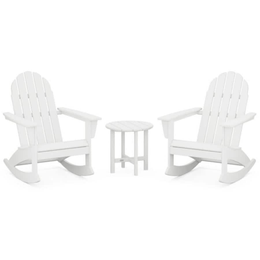 POLYWOOD Vineyard 3 Pc Recycled Plastic Adirondack Rocking Chair Set in White by - PWS408-1-WH