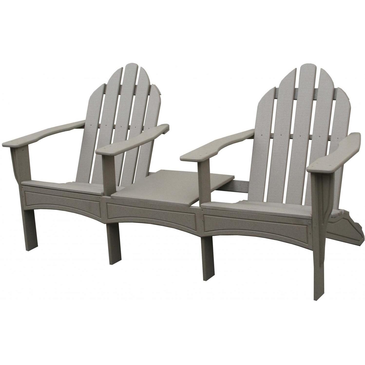 Eagle One Adirondack Recycled Plastic Double Patio Chair With Table - Shown in Driftwood thumbnail