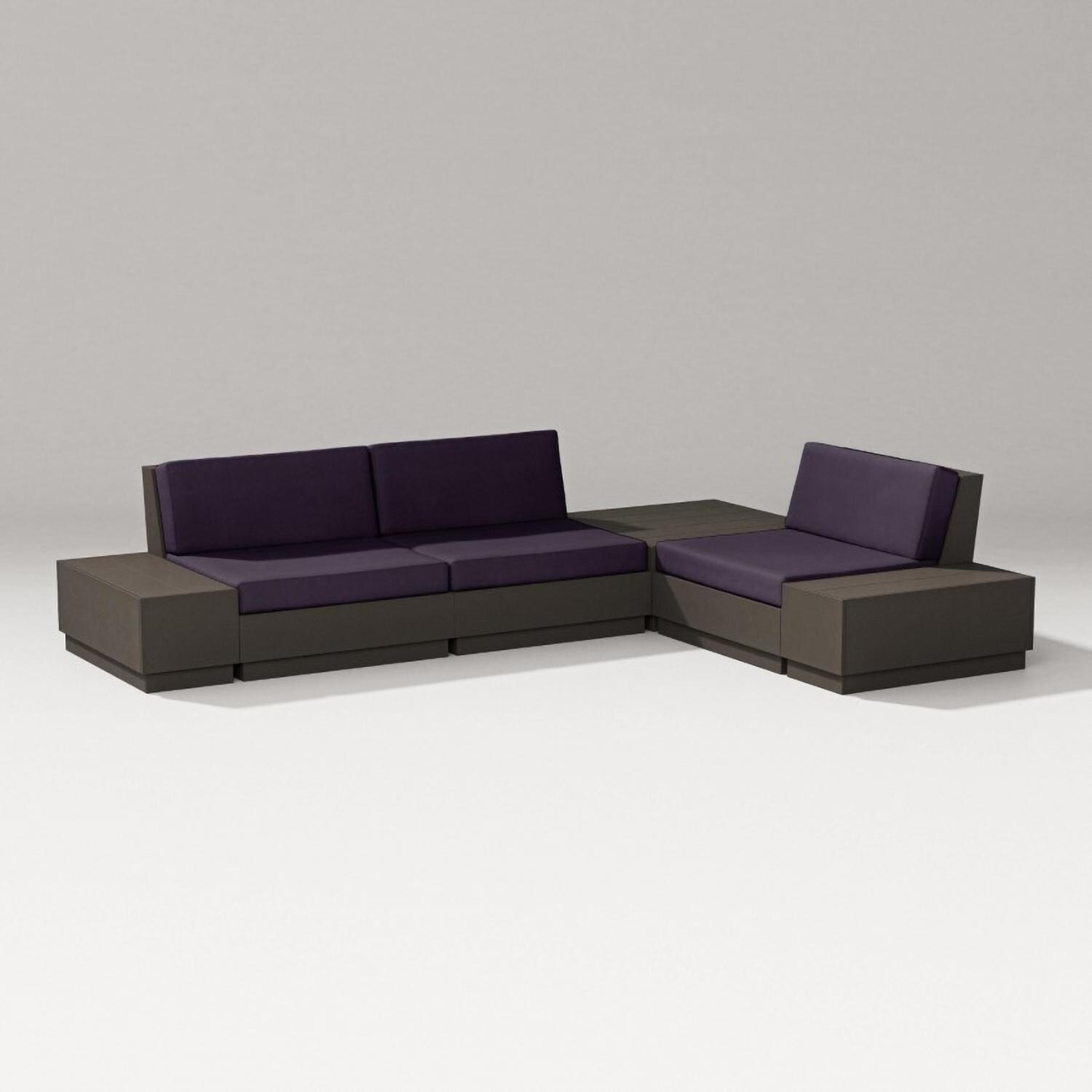 Elevate 6 Pc Recycled Plastic Sectional Seating Set in Vintage Coffee/Navy Linen By PW Designer Series
