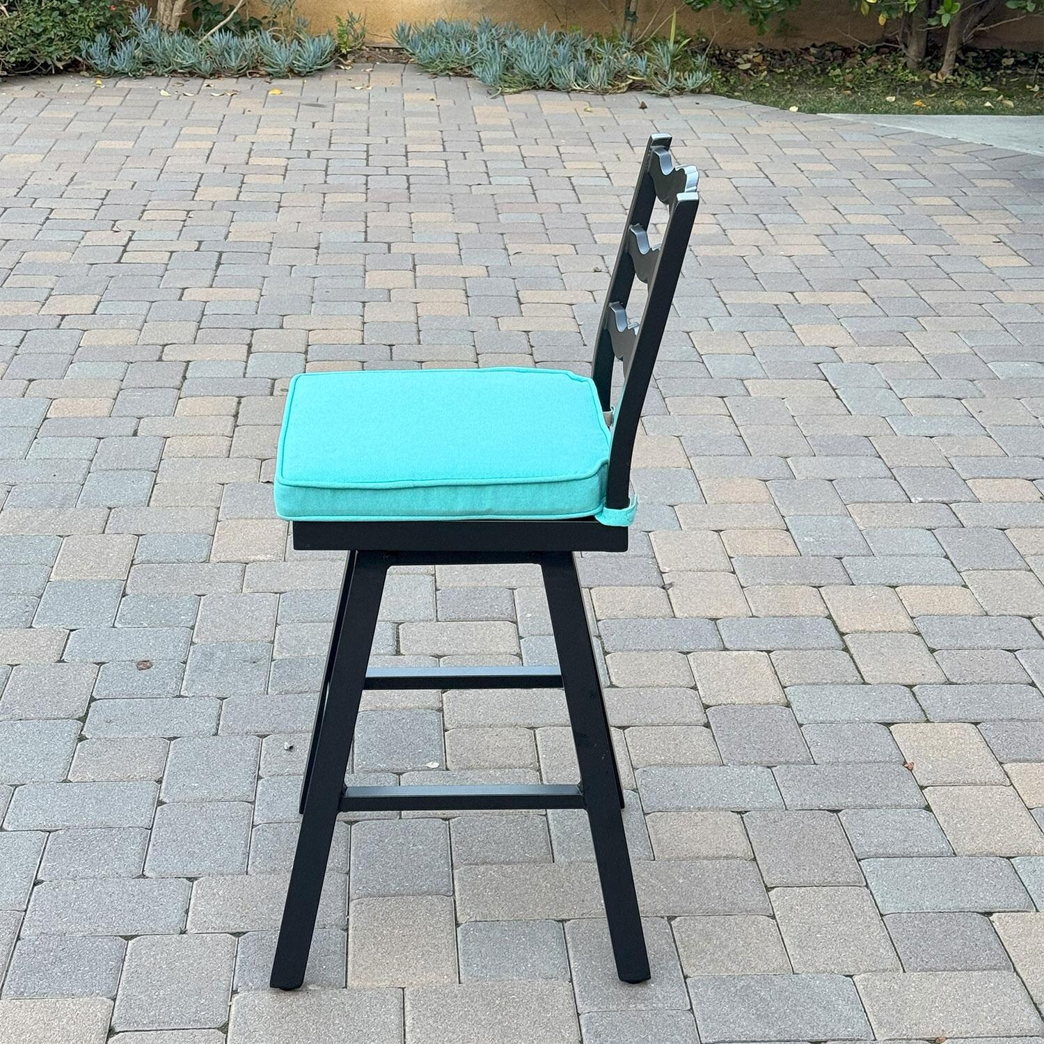 Aspen Aluminum 3 Pc Patio Bar Set w/ 30-in Round Counter Height Bar Table in Blue By Darlee - Bar Stool - Side View - Lifestyle thumbnail