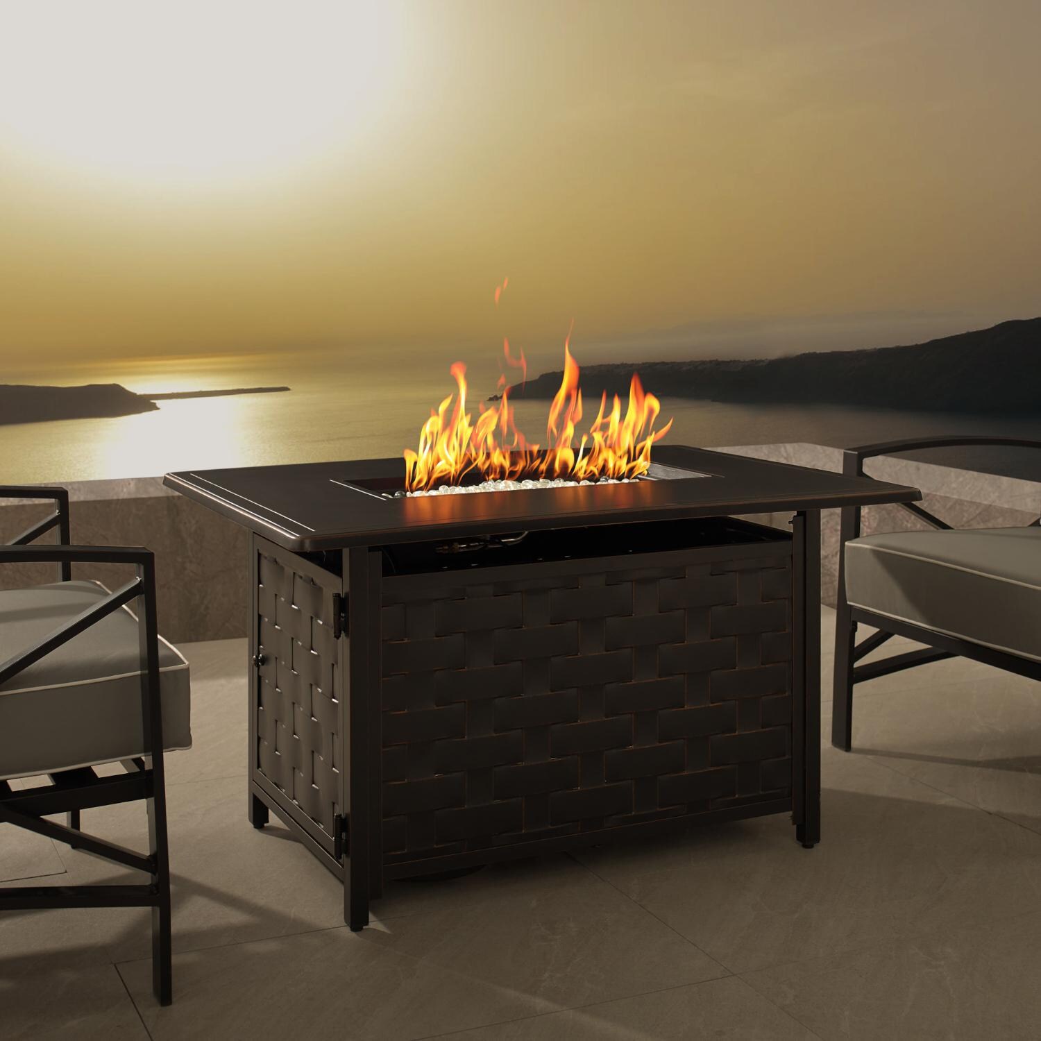 Magnolia Way 44 Inch Rectangular Aluminum Natural Gas Fire Pit Table in Antique Bronze by Ultimate Patio (Ships As Propane w/ Natural Gas Conversion Kit)