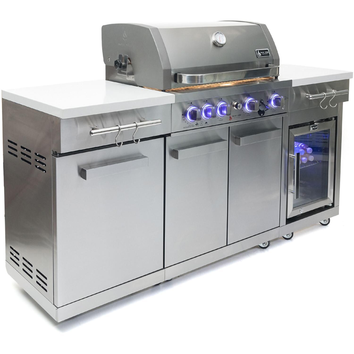 Mont Alpi 957 Natural Gas Island w/ Compact Refrigerator, Infrared Rear Burner & Rotisserie Kit - Stainless Steel - Angle Right - White Background thumbnail