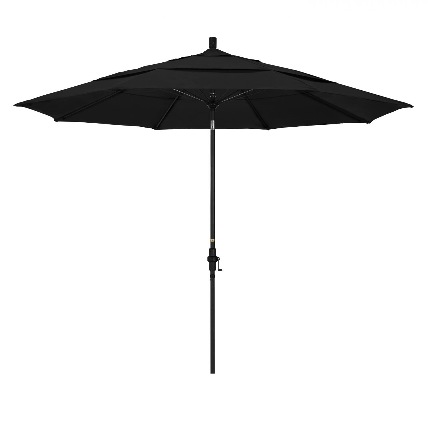 California Umbrella 11 Ft. Octagonal Aluminum Collar Tilt Patio Umbrella W/ Crank Lift & Fiberglass Ribs - Matted Black Frame / Sunbrella Canvas Black Canopy