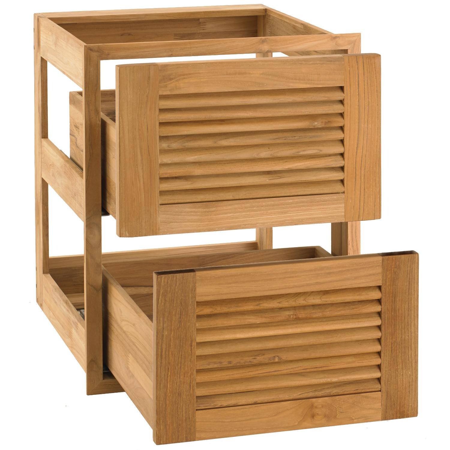 Pacific Teak UD2V-18L | Louver 18-inch Teak Wood Double Access Drawer - Open thumbnail