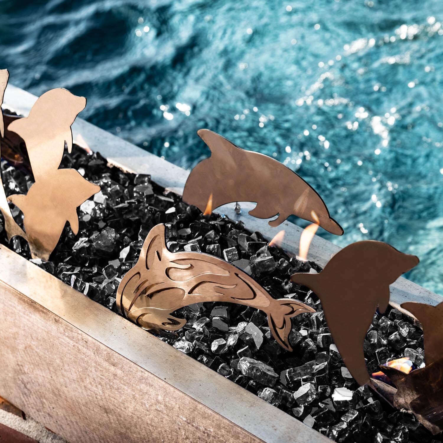 BBQGuys Signature Series 72-Inch Linear Drop-In Fire Pit Pan - Dolphin Seascape - Outdoor Detail thumbnail