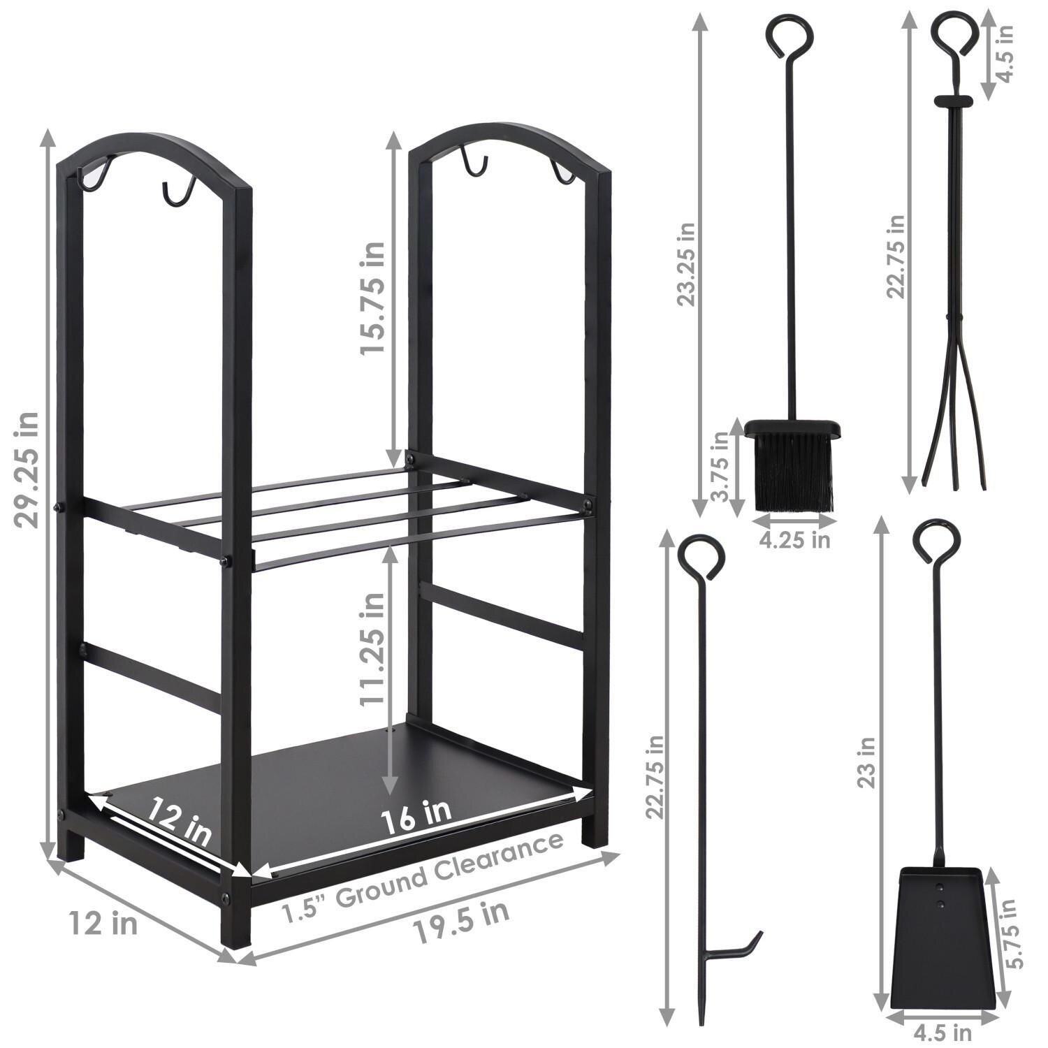 Ultimate Patio SC-GWC-470 Steel Fireplace Log Holder and 5-Piece Tool Set - Dimensions thumbnail