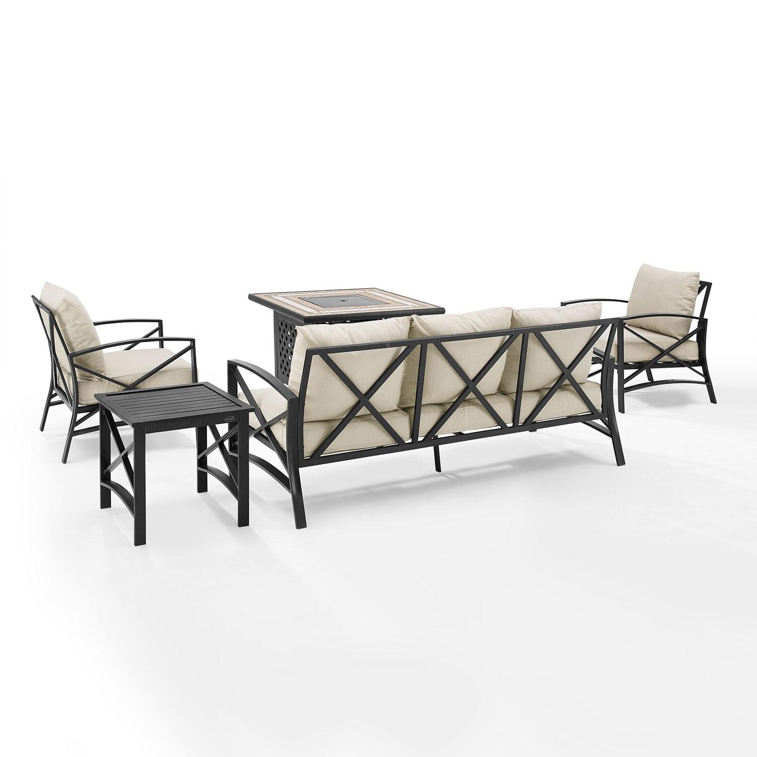 Ultimate Patio UP-82267BZ-OL 5Pc Outdoor Sofa Set W/ Fire Table in Oatmeal - Rear - White Background thumbnail
