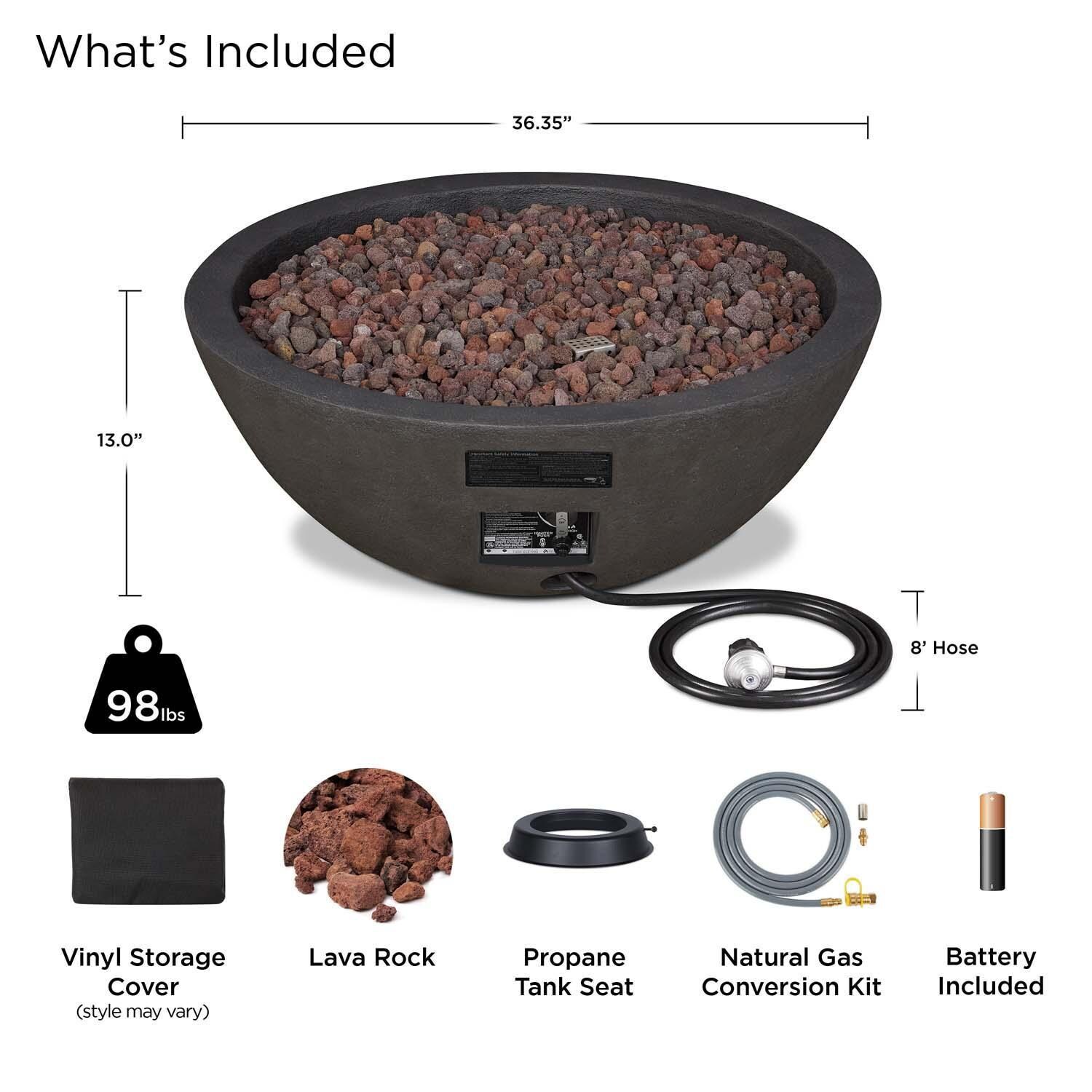 Creekwood 36 Inch Round MGO Propane Fire Bowl in Shale by Lakeview Outdoor Designs - Included - Detail thumbnail