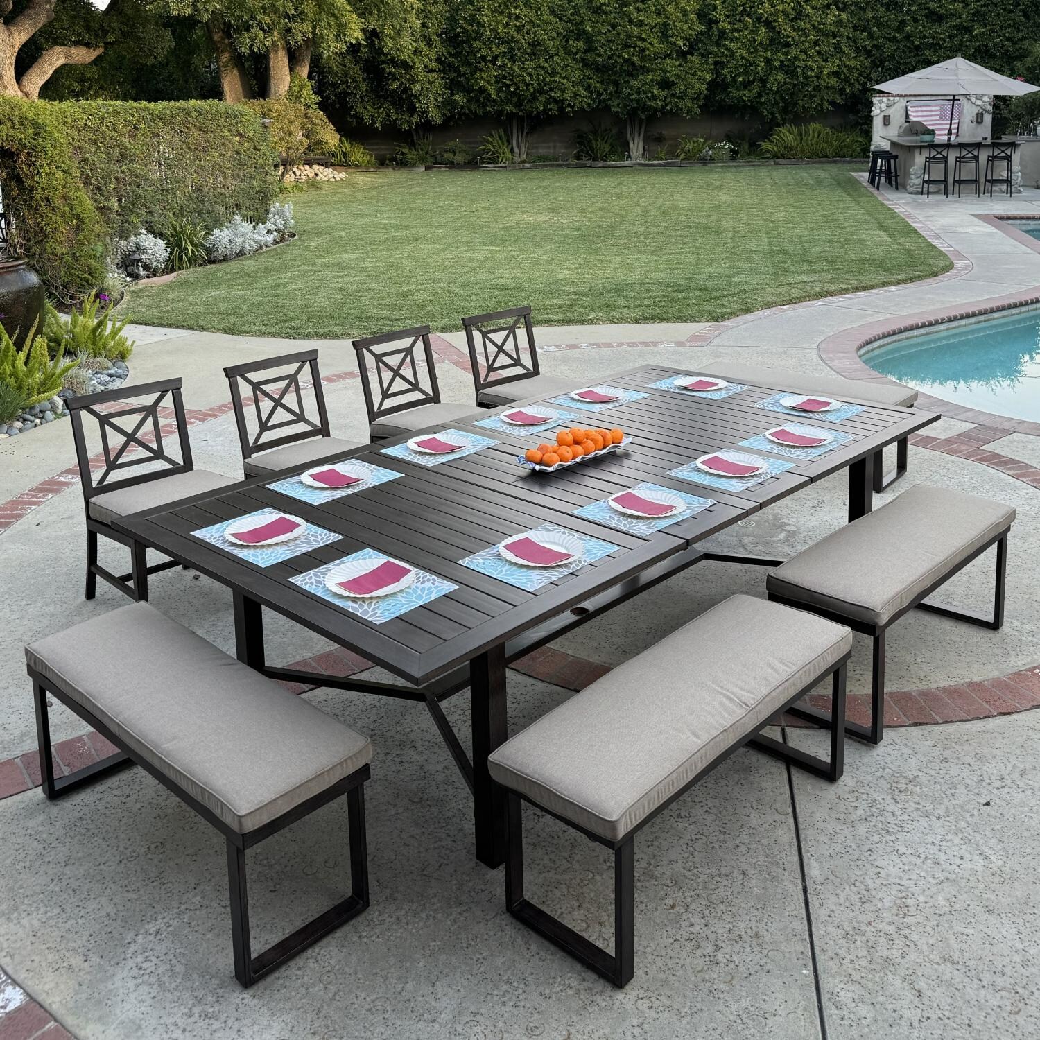 Atlantis 9 Pc Aluminum Dining Set in Walnut/Beige by Darlee