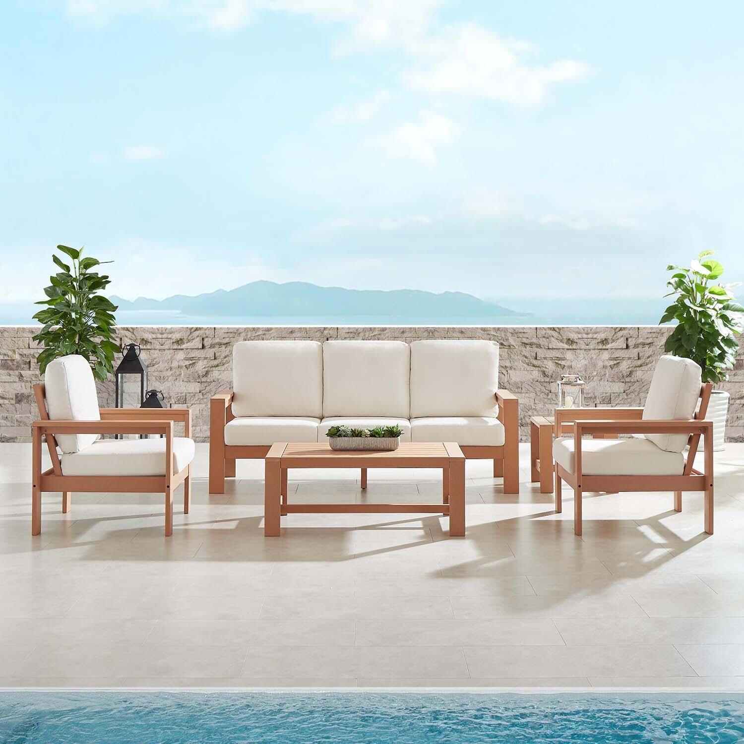 Corbin Bay 5 Pc Set Polyresin Seating Set By Lakeview Outdoor Designs - Front View - Lifestyle thumbnail